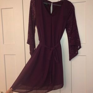 Maroon cocktail/sundress with lace sleeves